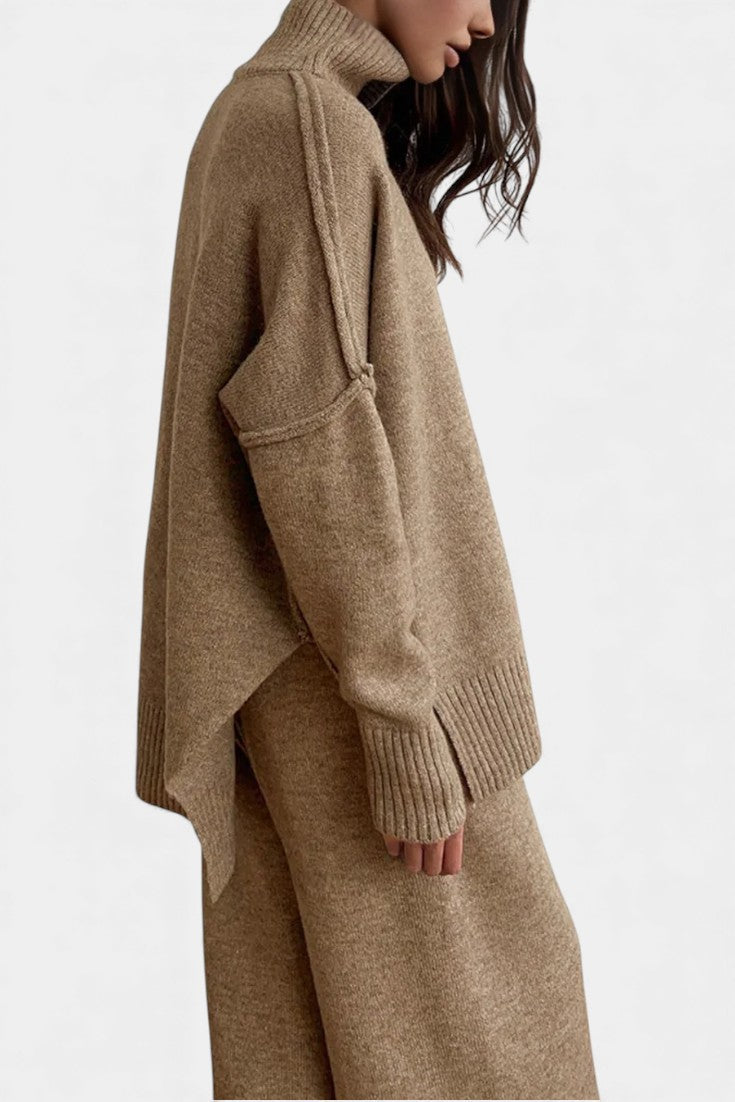 Xylia Knit Set with Turtleneck and Wide-Leg Trousers
