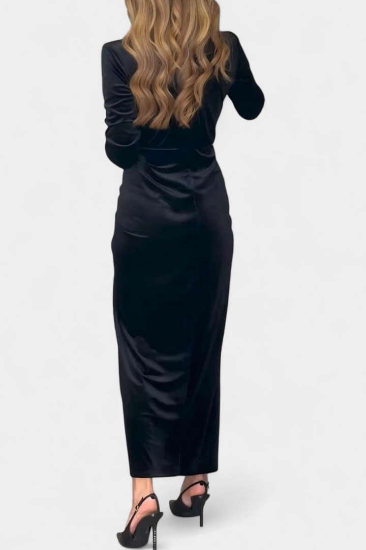 LaVerna Golden Robe with Deep V-Neckline and Front Slit