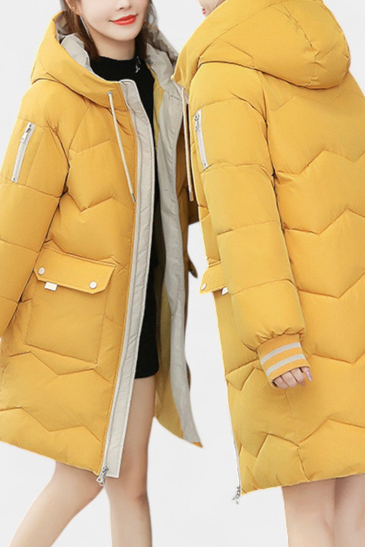 Bella Hooded Quilted Coat with Zipper Fastening