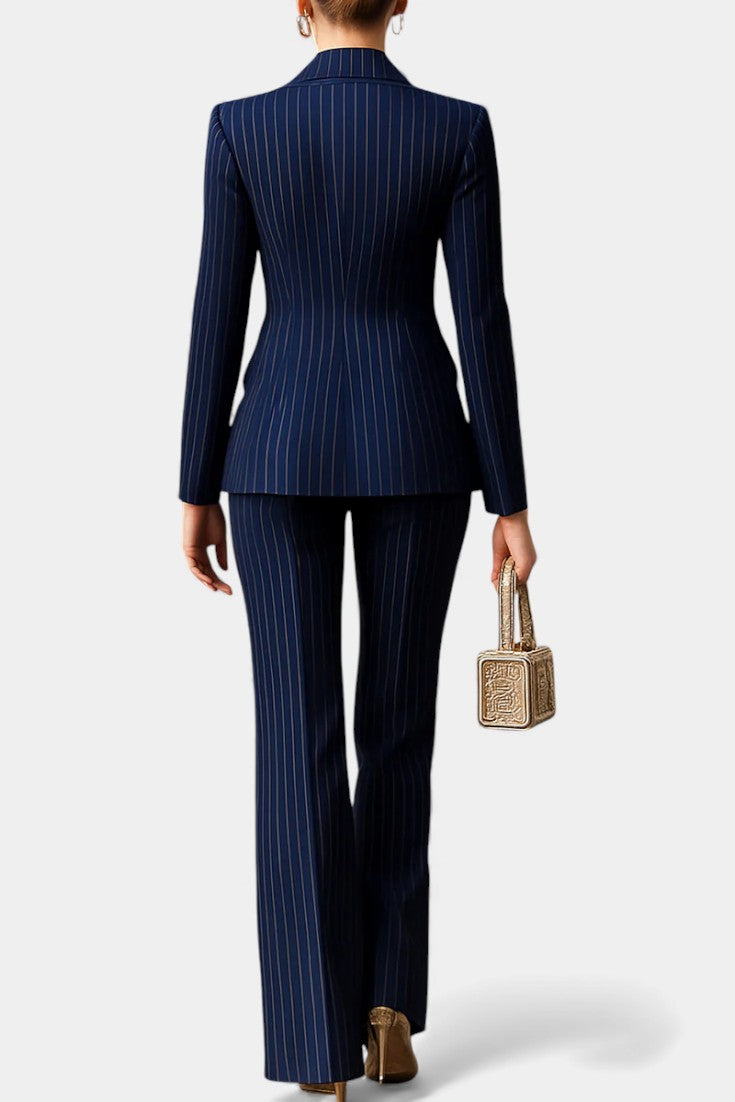 Chic Striped Double-Breasted Tailored Set - Mahé