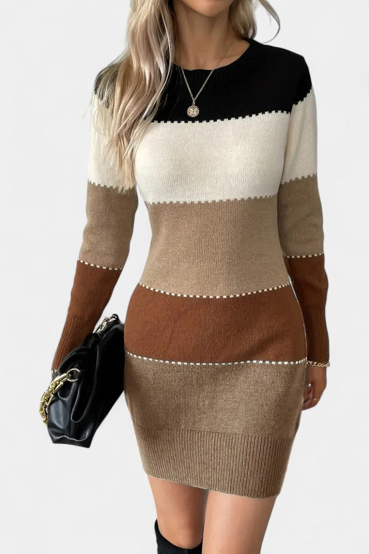 Maud Color-Blocked Striped Sweater Dress
