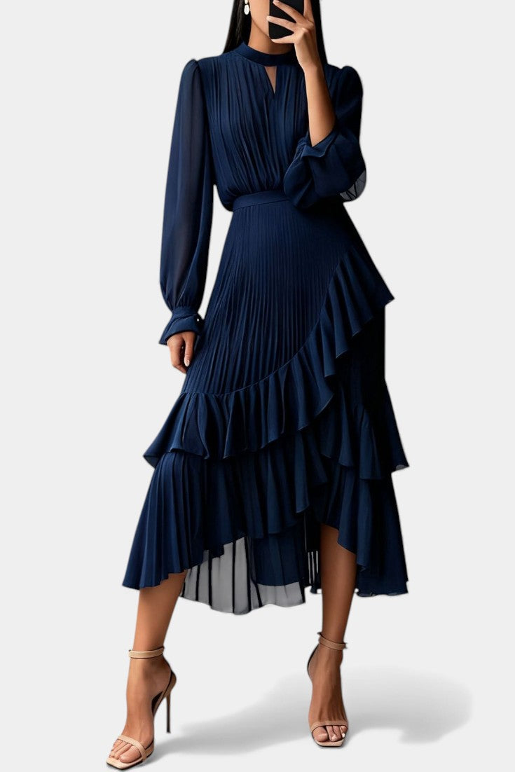 Graziella Chic Pleated Ruffle Dress