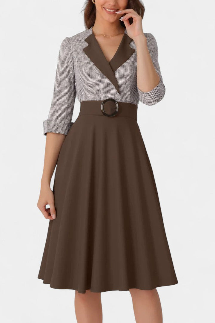 Two-Tone Maria Midi Blazer Dress with Circle Belt