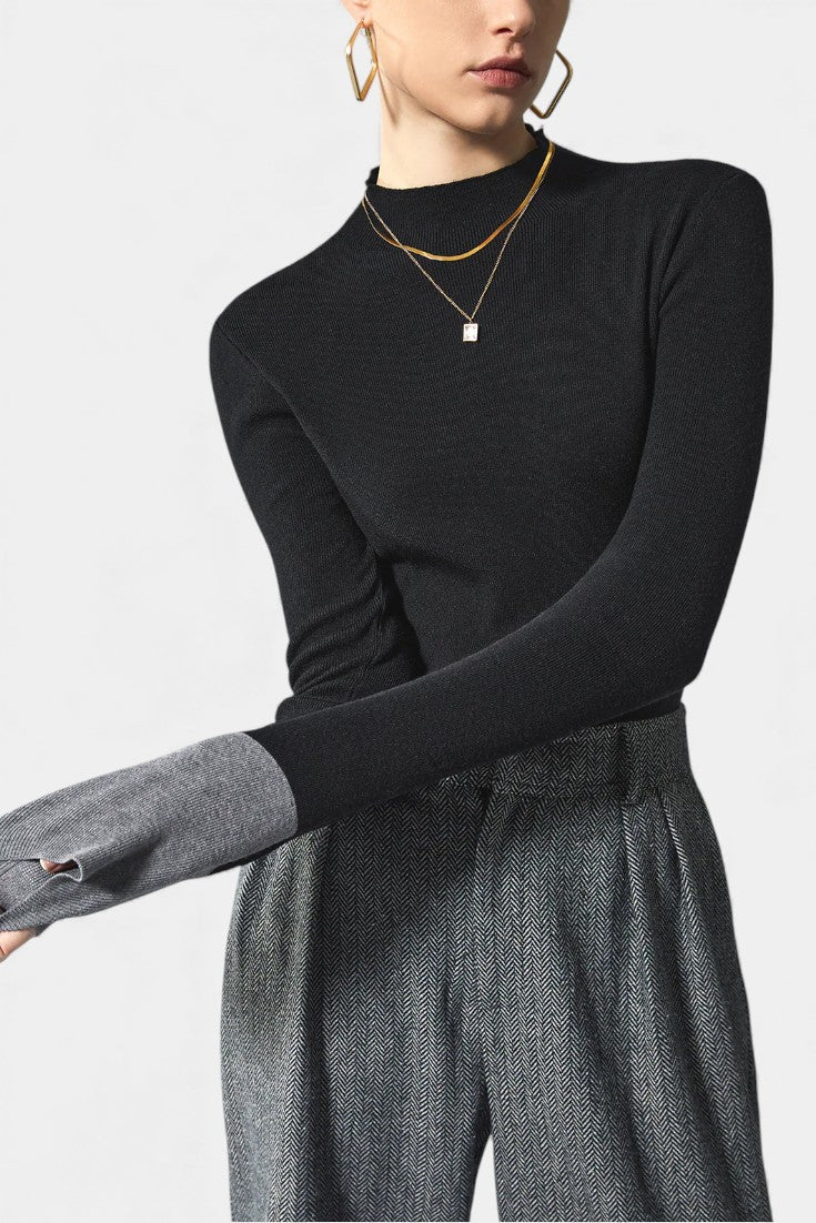Maiwenn Long Sleeve Knit Top Featuring Contrasting Cuffs