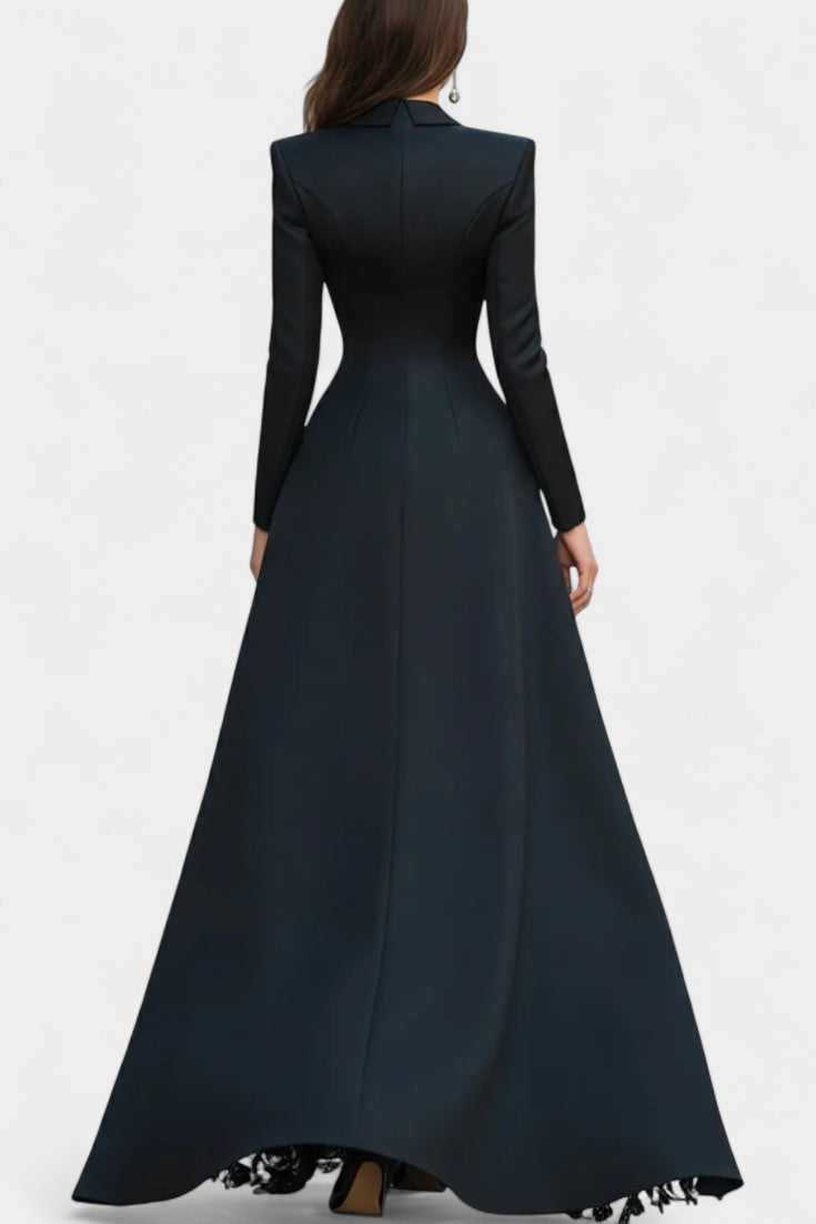 Flavienne Satin Blazer Dress with Black Lace Accents