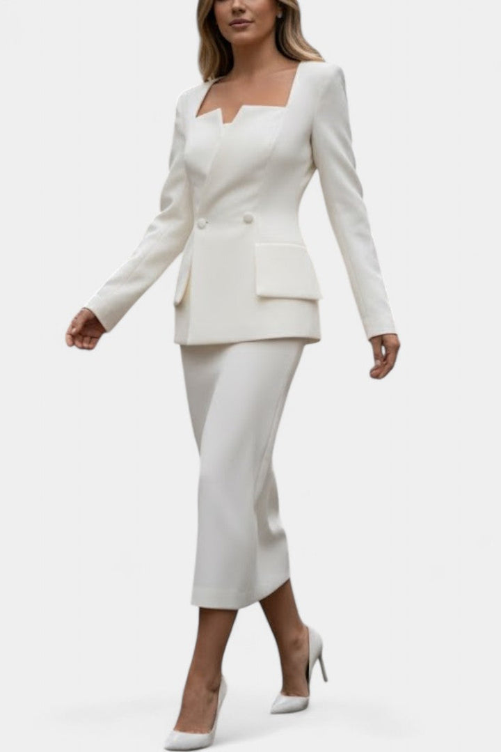 Ediline Blazer Set with Square Collar and Flowing Long Skirt