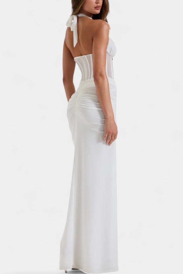 Angelina Mesh Corset Halter with Gathered Maxi Skirt Ensemble