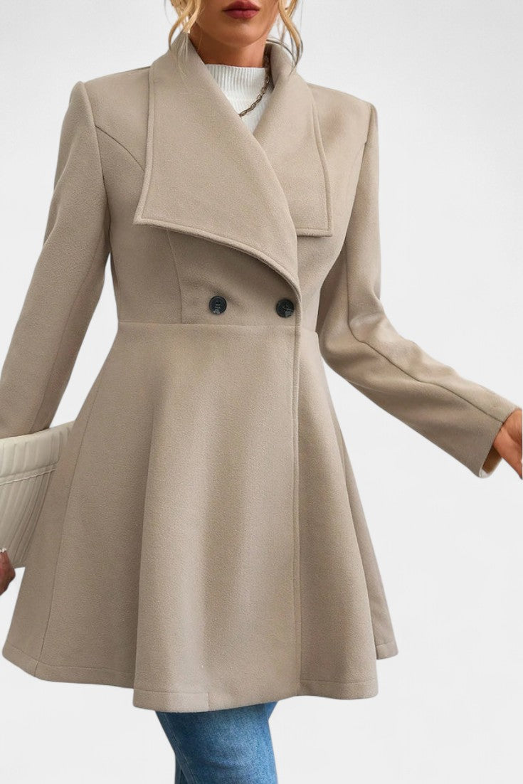 Floriane Double-Breasted Peplum Coat with Lapel