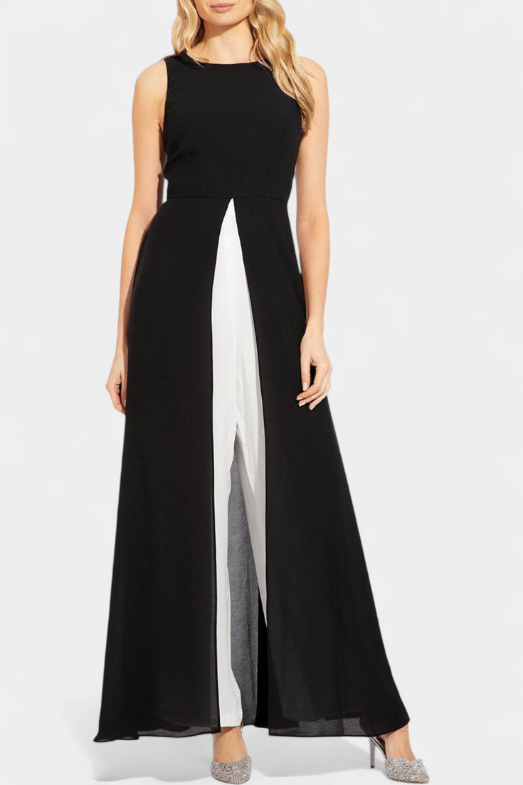 Alicia Two-Tone Sleeveless Layered Long Set with Flared Pants