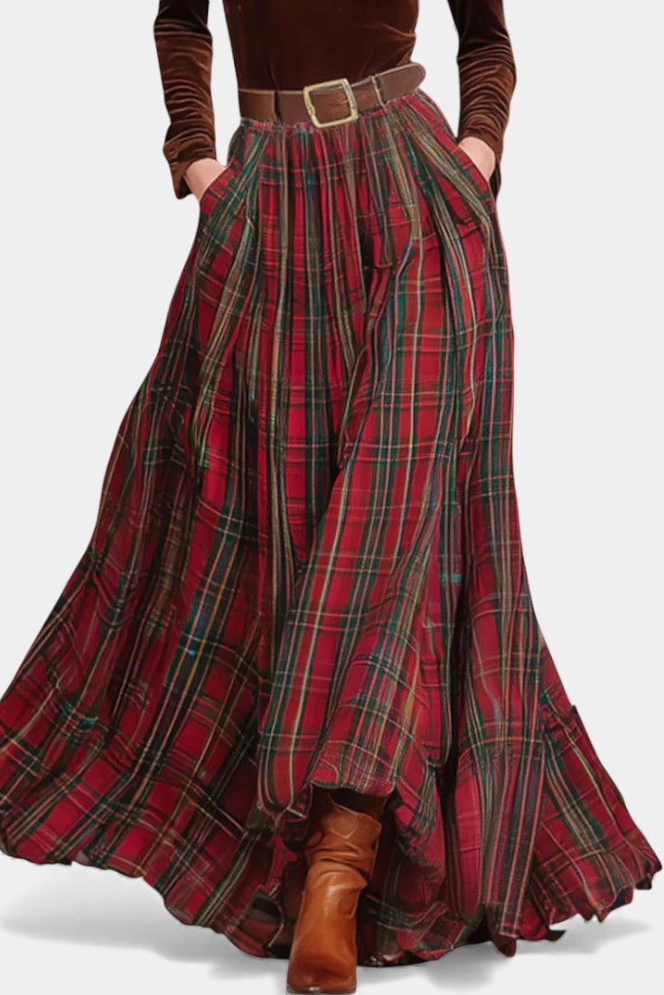 Shana Lace Ensemble with Red Checkered Skirt and Belt