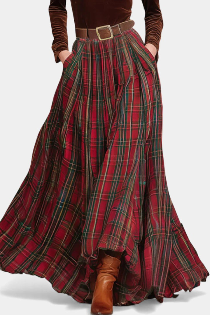 Shana Lace Ensemble with Red Checkered Skirt and Belt