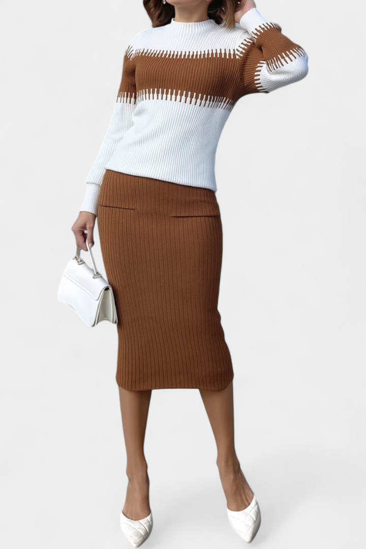 Sidonie Color-Block Knit Midi Dress with Long Sleeves
