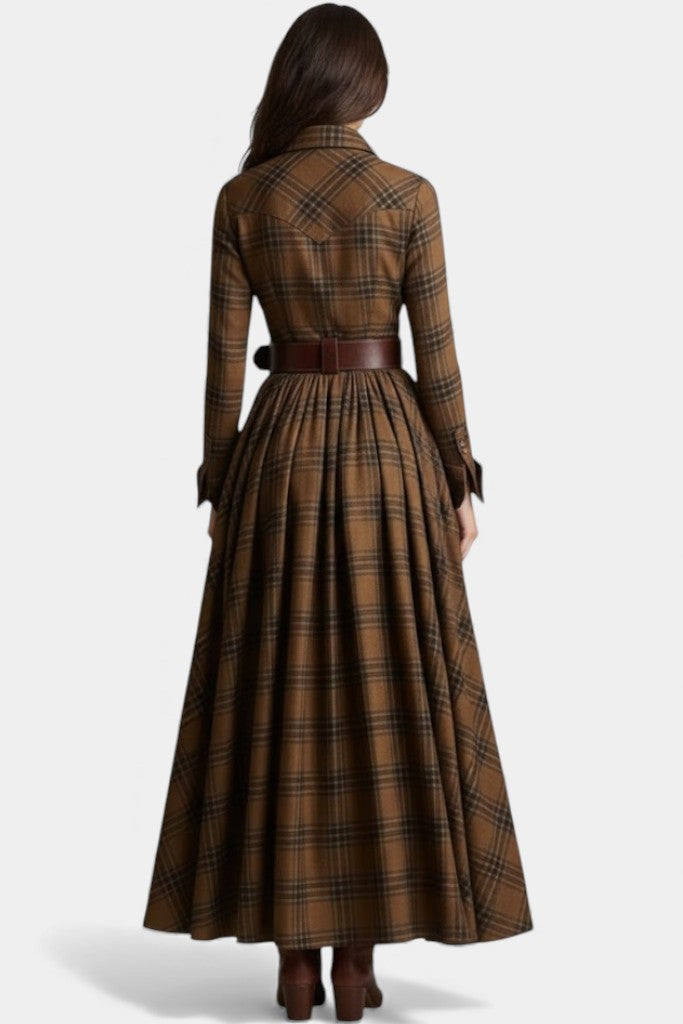 Eustelle Collared Maxi Dress in Checkered Pattern