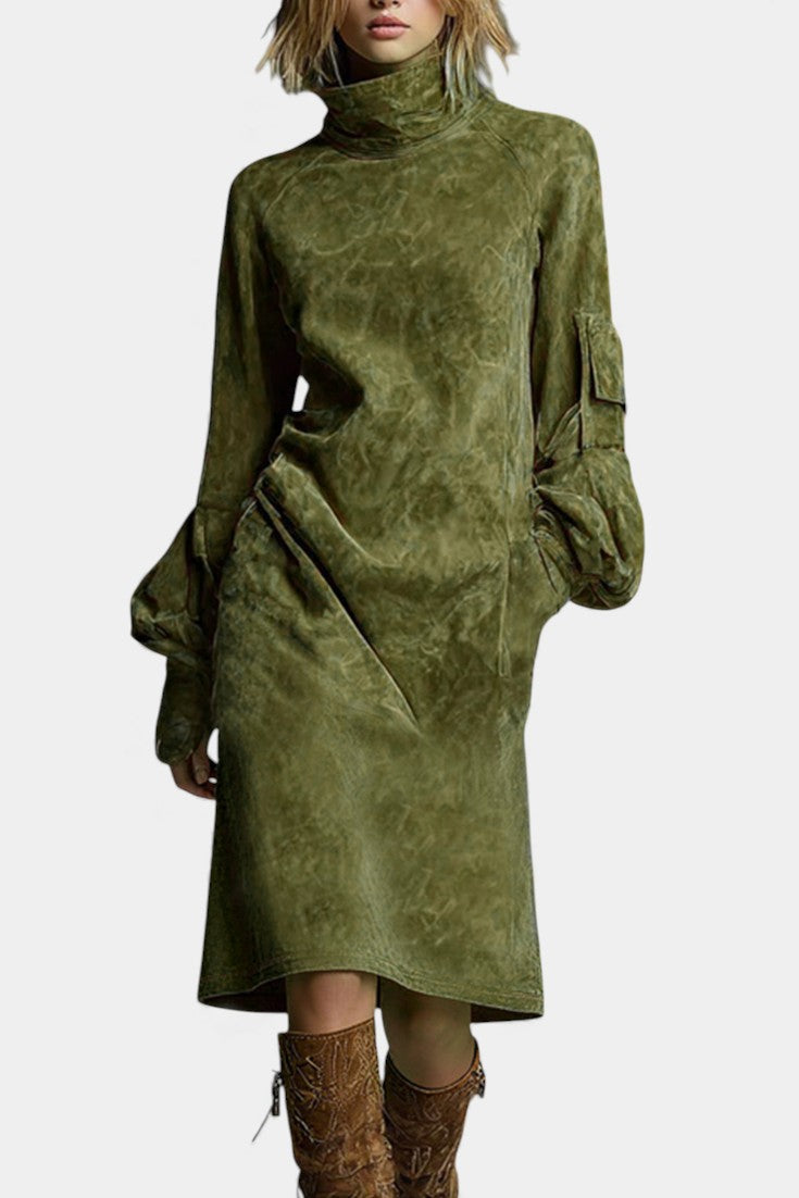 Hortense Urban Midi Dress in Faux Suede with Convenient Pockets