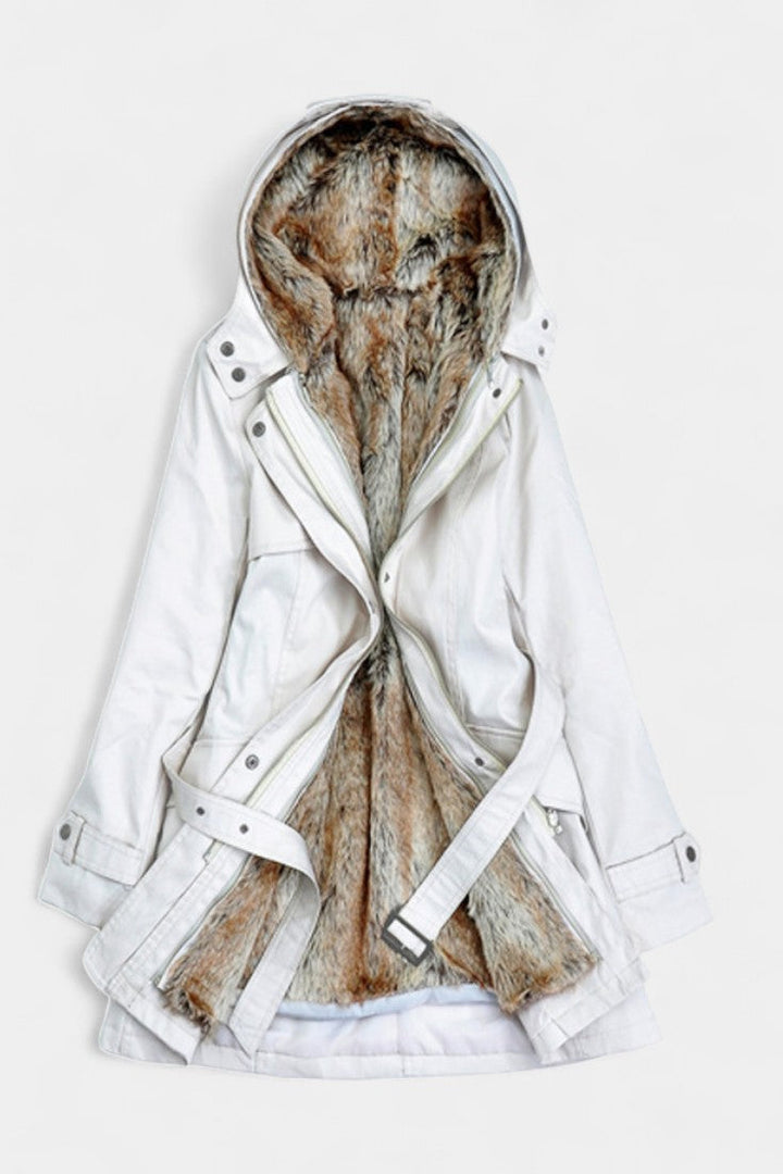 Fernande Hooded Long Parka with Belt and Cozy Lining