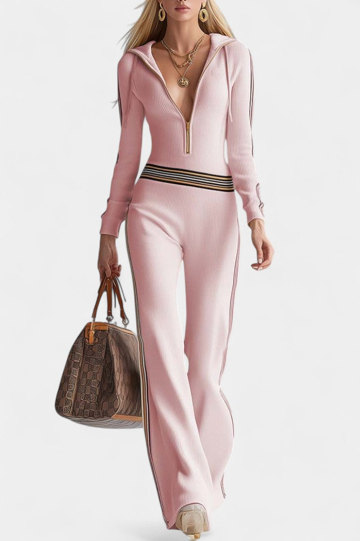 Angélise Contrast Striped Hooded Knitted Jumpsuit