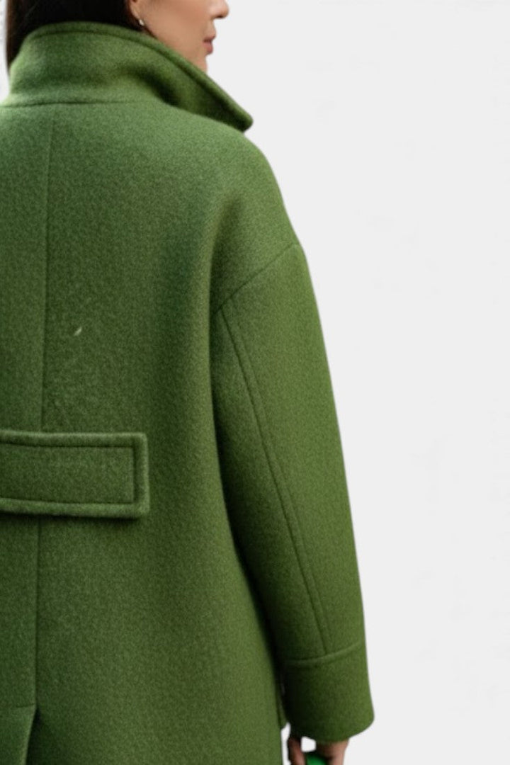 Camile Oversized Long Double-Breasted Coat with Notched Collar