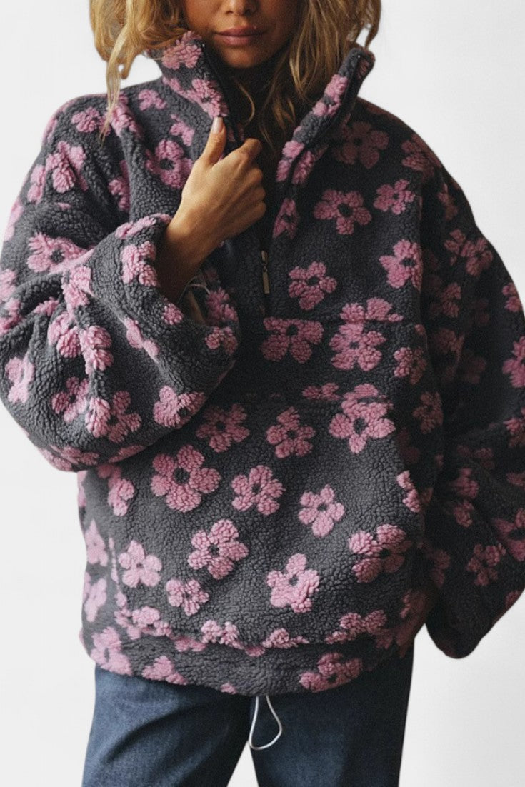 Boho Chic Nancy Floral Fleece Sweatshirt in Oversized Style
