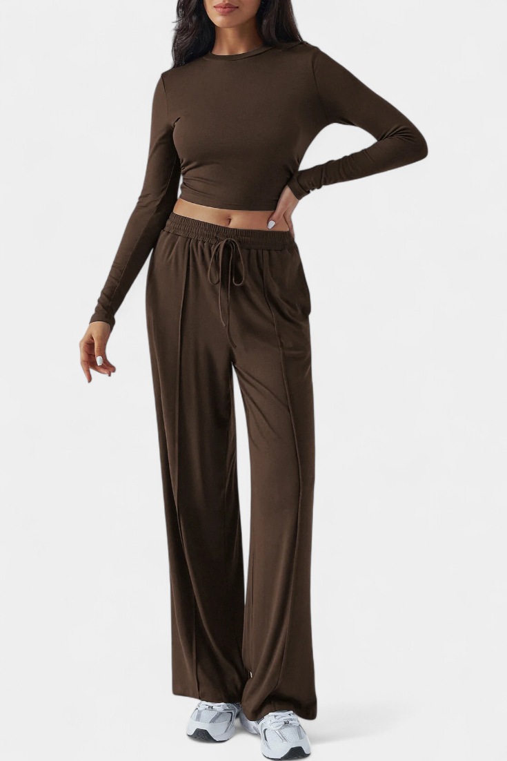 Celaen Elastic-Fit Viscose Yoga Set with Round Neck