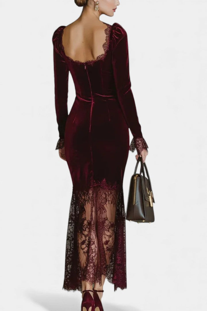 Carla Heart-Neck Long Velvet Dress