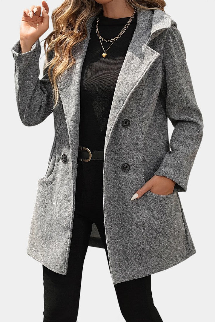 Lada Long Sleeve Double-Breasted Hooded Coat
