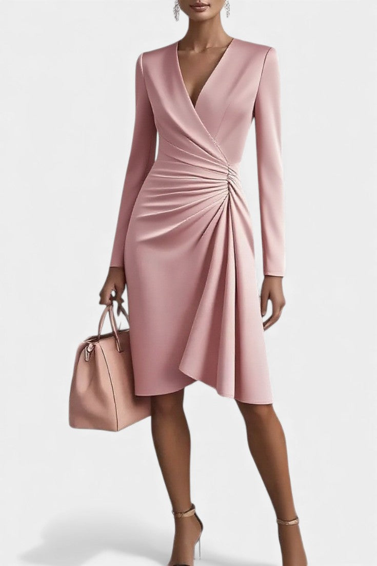 Rixende V-Neck Pleated Office Dress
