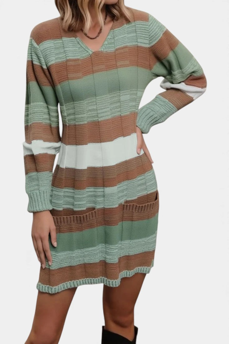 Lilac Striped Sweater Dress with Pockets