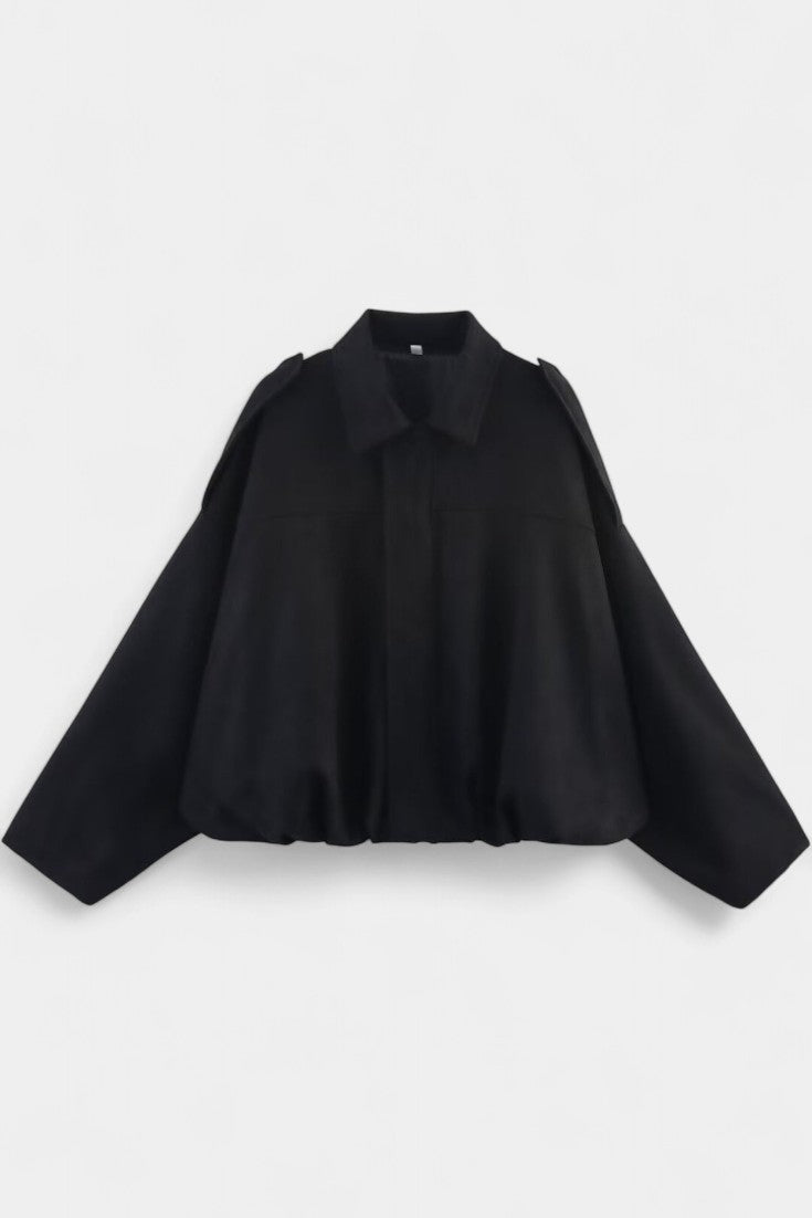 Monnie Suede Oversized Bomber Jacket with Structured Shoulders