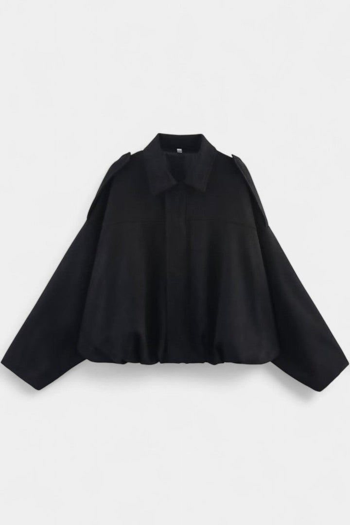 Monnie Suede Oversized Bomber Jacket with Structured Shoulders