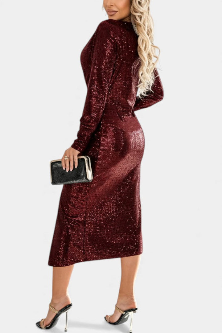 Sofina V-Neck Sequined Dress with Chic Slit