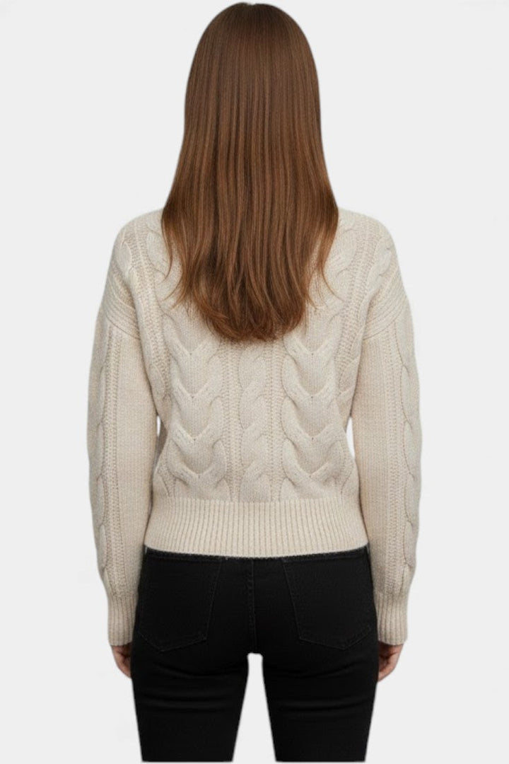 White High-Neck Cable Knit Zip Vest