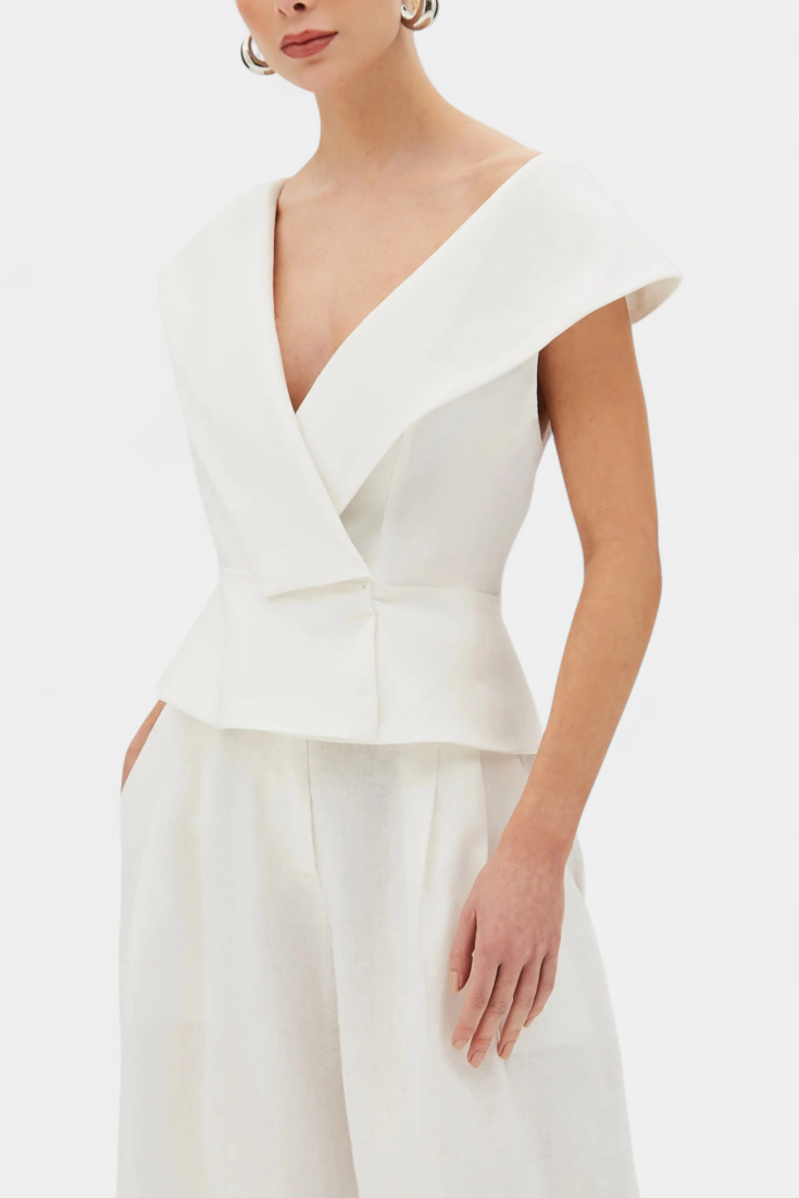 Hayden Ensemble Structured Top with Wrap Neck and Palazzo Pants