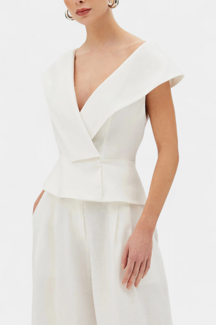 Hayden Ensemble Structured Top with Wrap Neck and Palazzo Pants