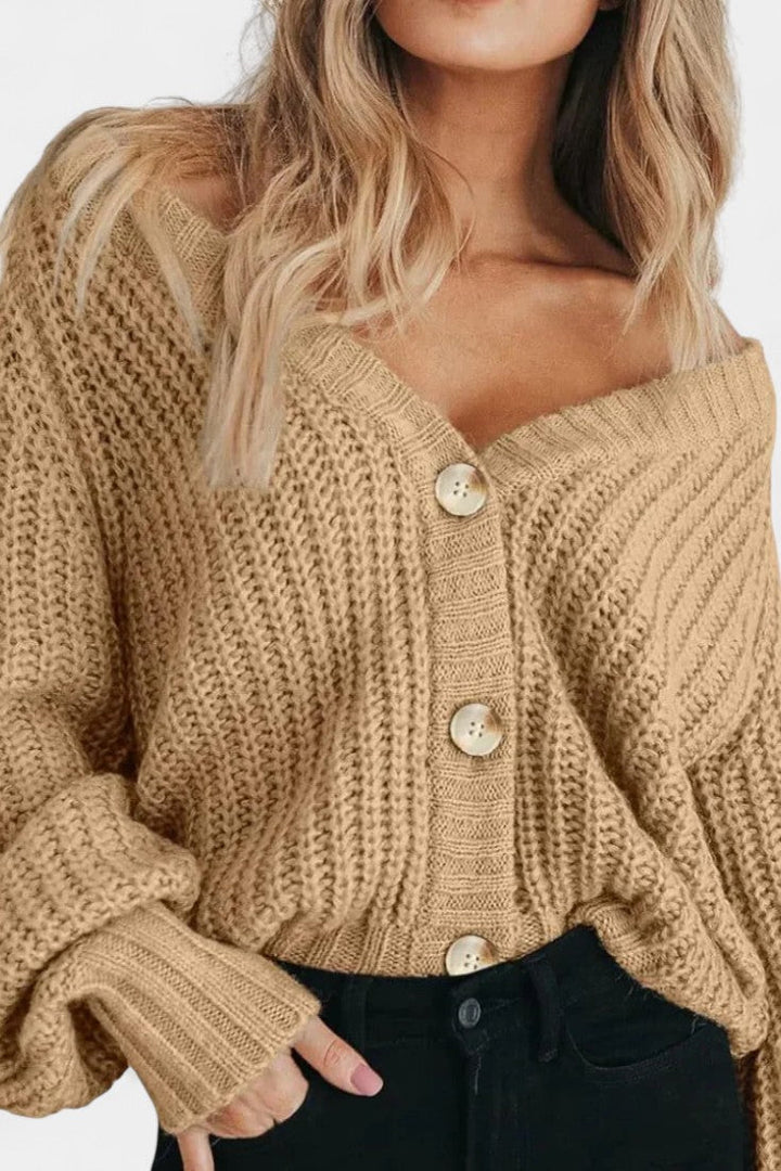 Freya Relaxed Fit Ribbed Cardigan by Axia with Button Details