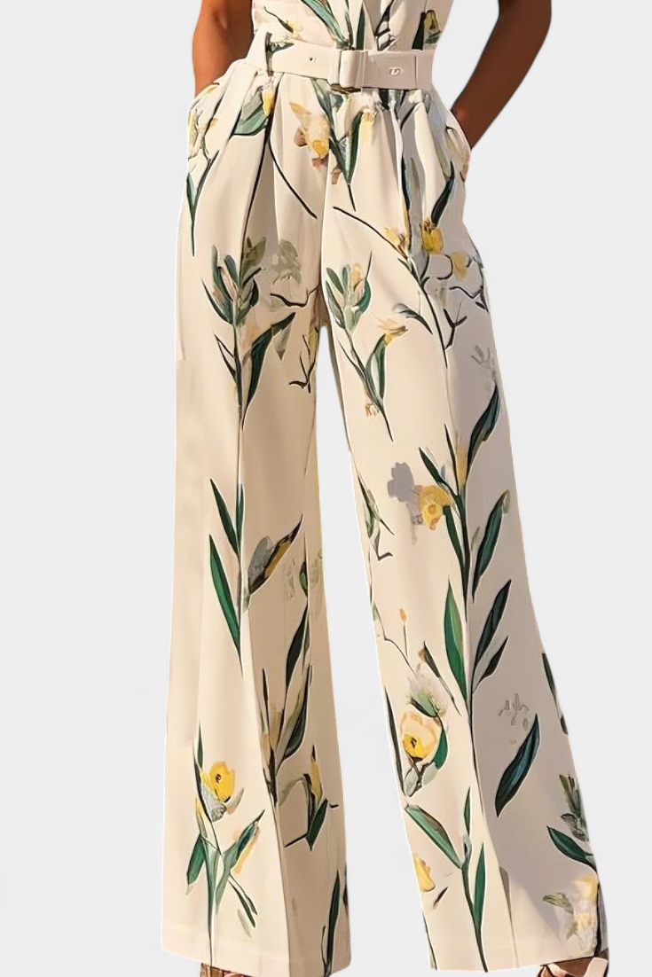 Slara White V-Neck Jumpsuit with Belted Waist