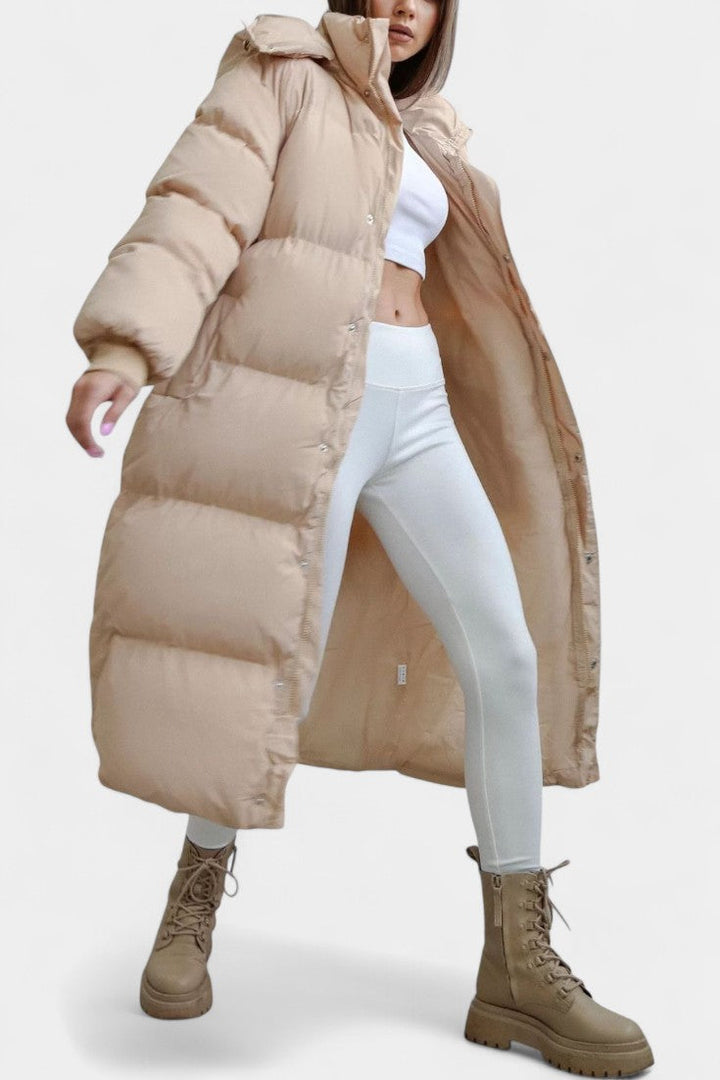 Razel Women's Adjustable Hooded Puffer Coat with Elegant Silhouette