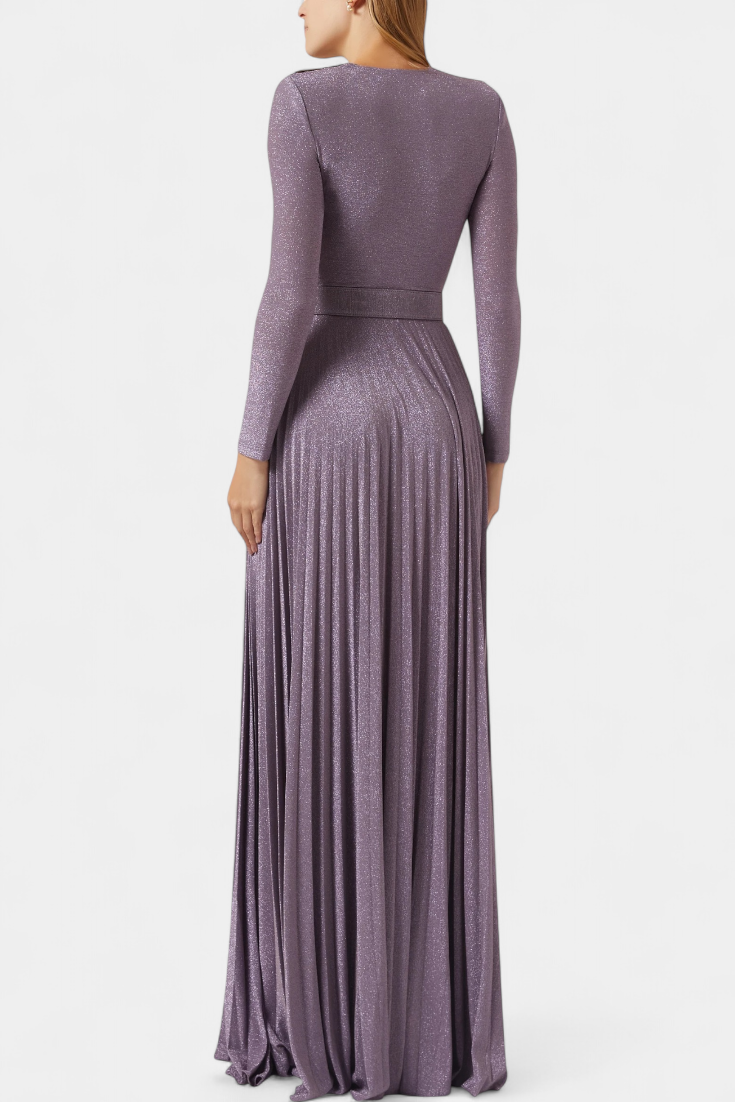 Raisa V-Neck Long Dress with Belted Waist