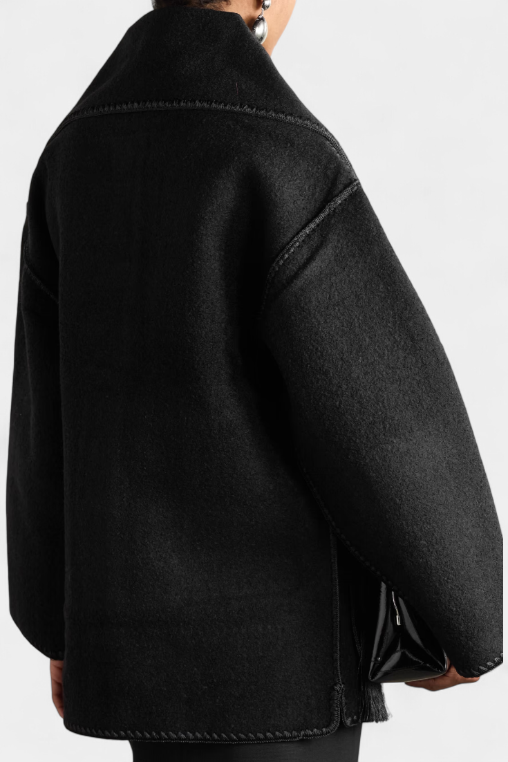 Pauline Coat Featuring Built-In Scarf and Elegant Flowing Design