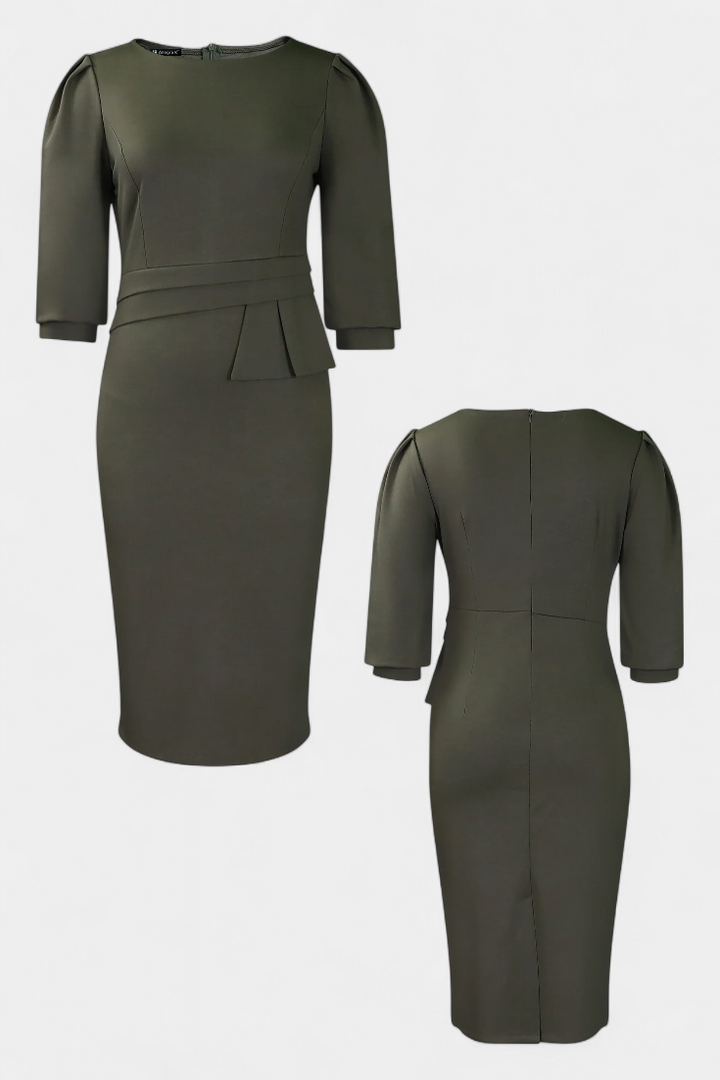 Reanna Puff Sleeve Fitted Midi Dress