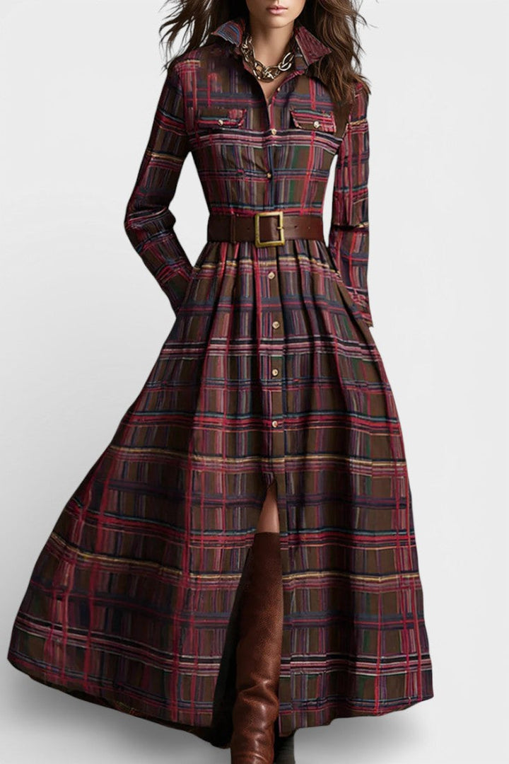 Eustellia Long Checkered Dress with Vintage Ethnic Flair