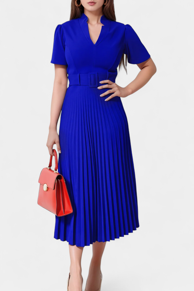 Seliora Pleated Skirt Midi Dress with Belt