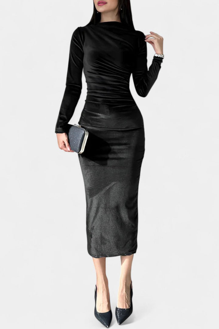 Ruched Velvet Long Sleeve Bodycon Maxi Dress by Amicie