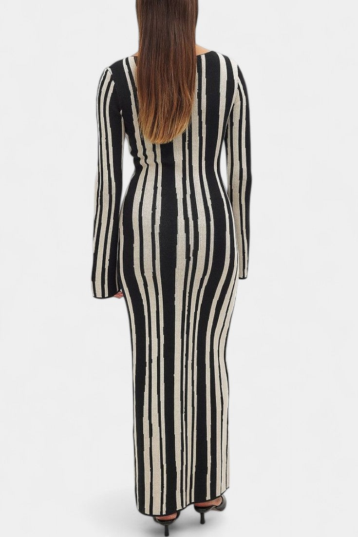 Maphie Long Sleeve Knit Dress with Geometric Pattern