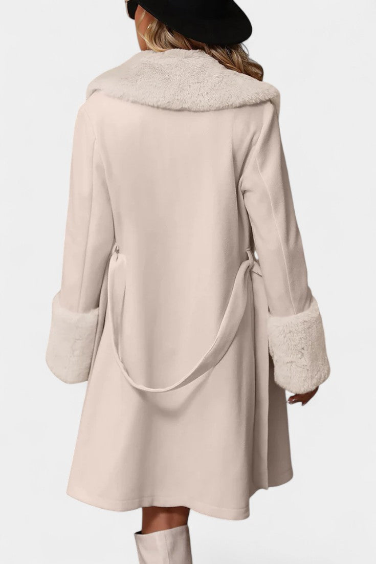 Colombine Trapeze Coat with Belt and Faux Fur Accents