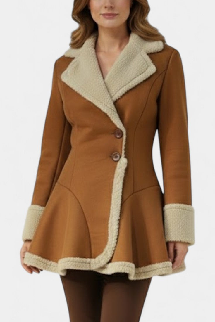 Lucile Faux Fur Trim Button Coat