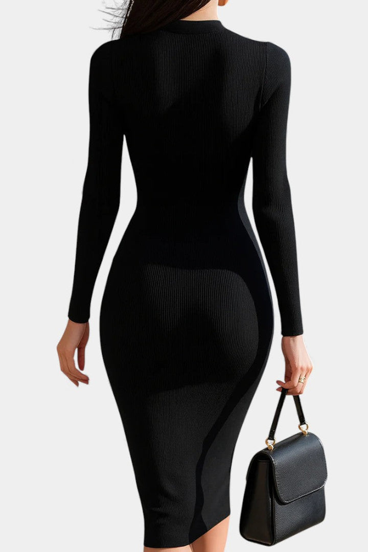 Angelyne Ribbed Midi Dress with Front Zipper