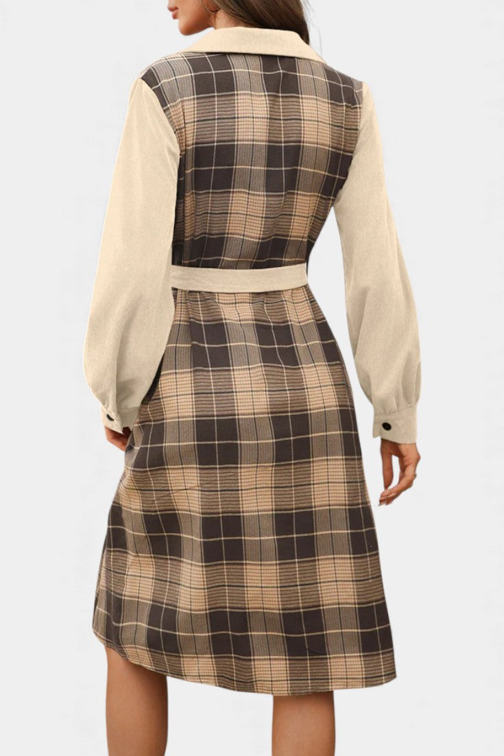Naïla Checkered Shirt Dress with Belt - Mid-Length Style