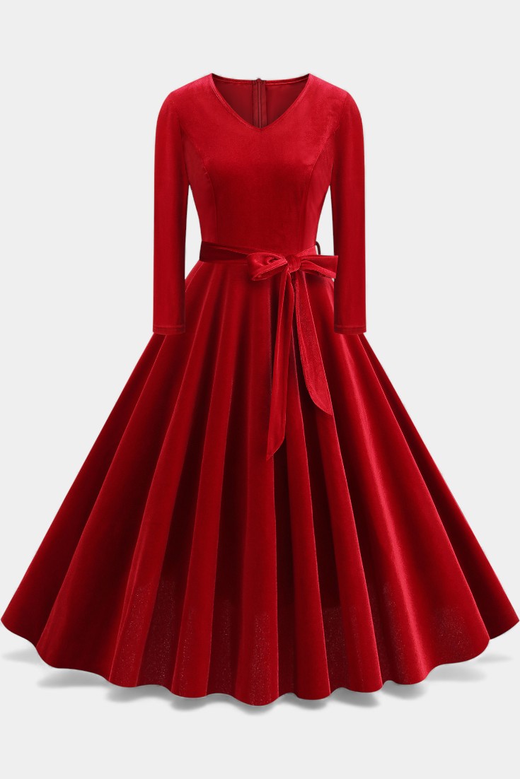 Almena V-Neck Midi Velvet Robe - Elegant and Festive