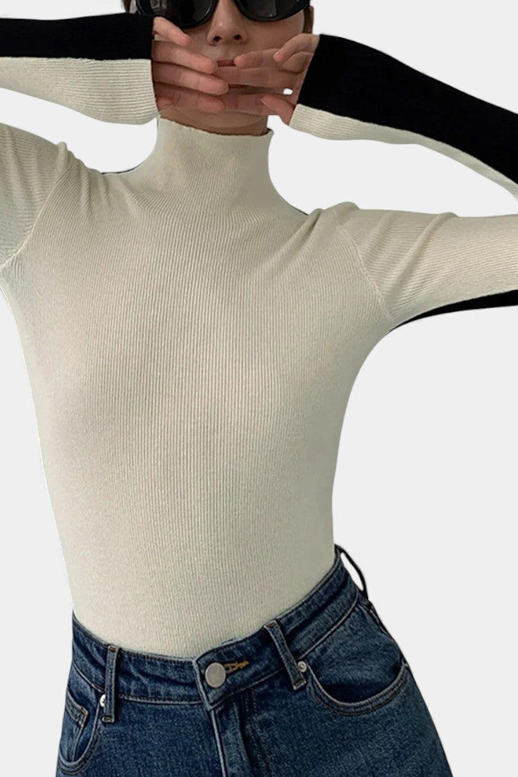 Lucasta Long Sleeve Reversible Two-Tone Knit Top