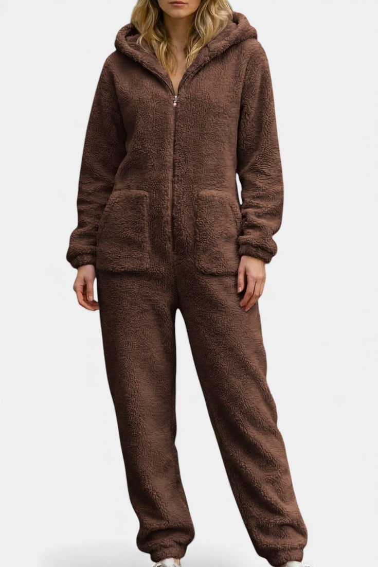 Emergence Zip-Up Hooded Plush Jumpsuit